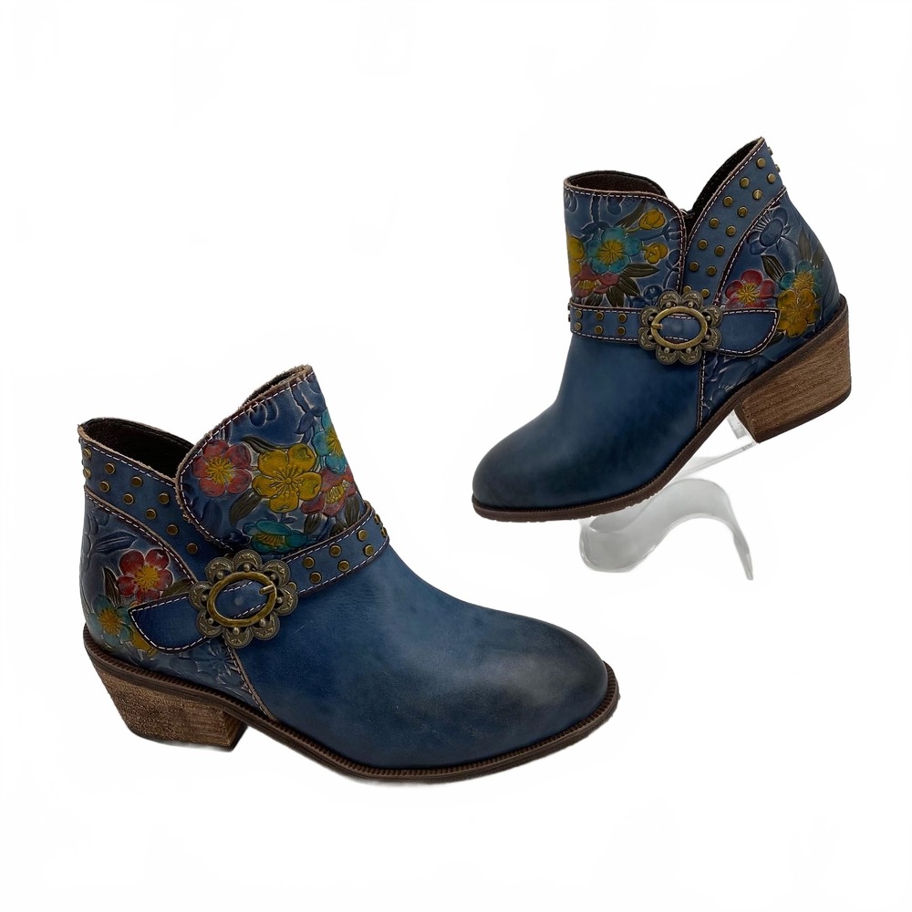L’Artiste Blue Pink Floral Buckle Ankle Boots | Womens 37EU